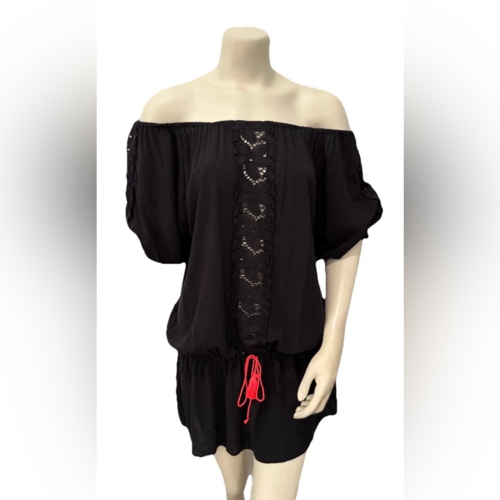 Victoria’s Secret Black Off Shoulder Lace Cover-Up Tunic Small